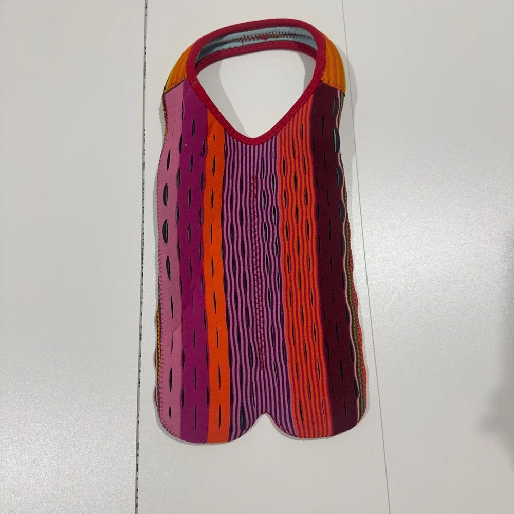 BUILT NY Neoprene Wine Bottle Tote Insulated Striped‎ Laser Cut Multi Color Bag